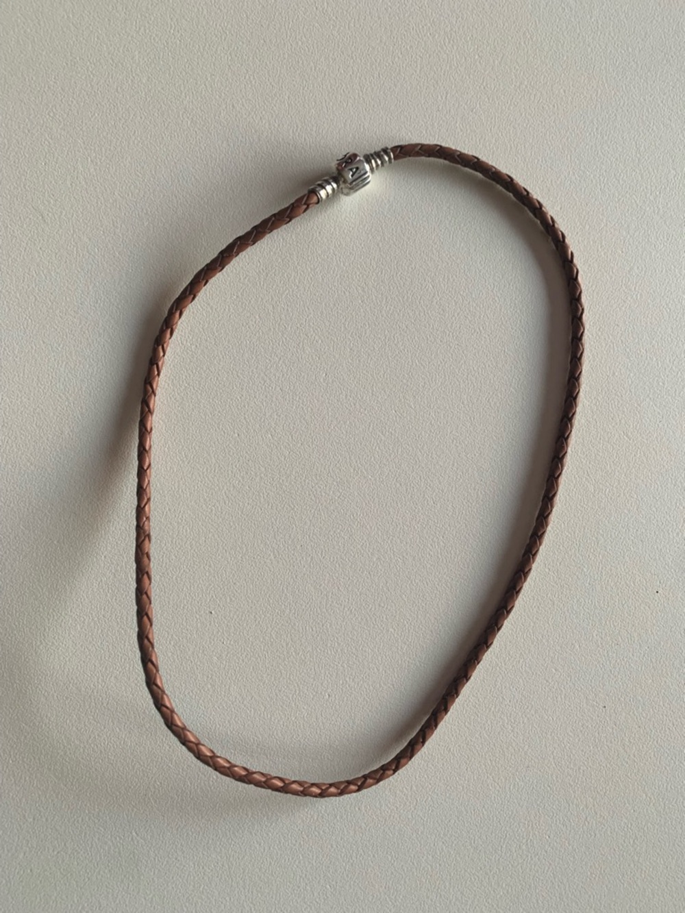 Pandora Braided Brown Leather Necklace with Silver Clasp